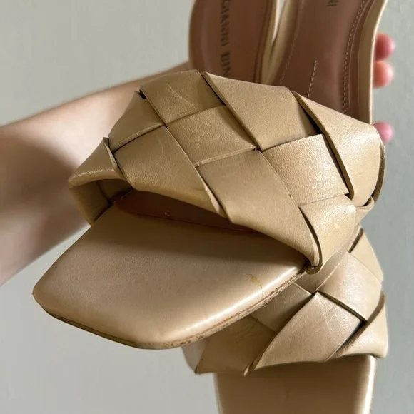 Gianni Bini Women's Alonia Square Toe Woven Tan
Leather Heeled Sandals - Picture 7 of 8